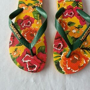 Havaianas Tropical Floral Flip Flops with Green Straps